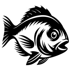 Monochrome Illustration of a Fish with Spiky Fins and Scales Design