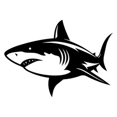 Black and white vector illustration of a great white shark profile
