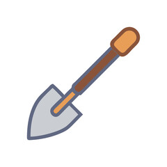 Cute cartoon shovel vector icon on black background