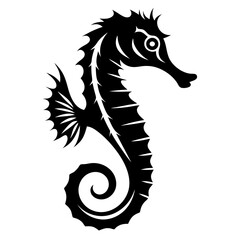 Stylish Silhouette of a Seahorse with Detailed Fin and Curled Tail
