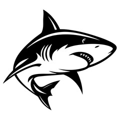 Bold Black and White Graphic Illustration of an Aggressive Shark Design