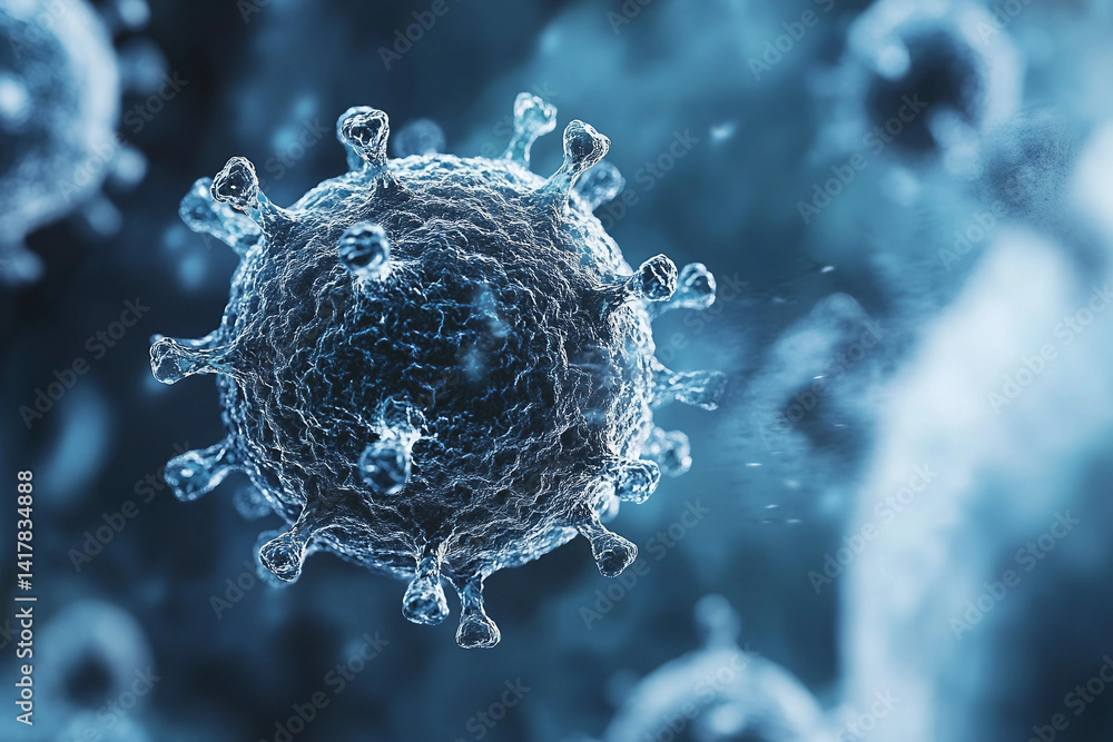 Poster generative ai illustration of microscopic bacterial forms showcasing vivid molecular structures and 