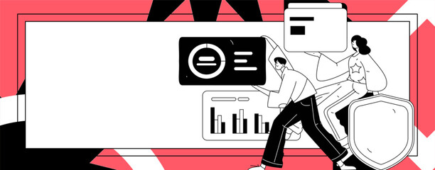 Flat vector illustration of business people operating work scene
