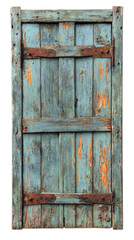 Fototapeta premium Set of Weathered blue wooden door with rusted metal accents. isolate on transparent background