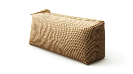 Naklejka premium light brown canvas cosmetic bag, with a subtle, diagonal weave texture, a gold zipper