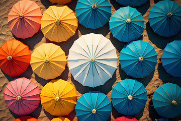 Naklejka premium beautiful shot of multicolored floating umbrellas