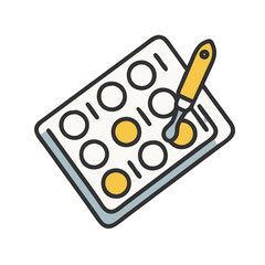 Watercolor palette and paintbrush isolated on a black background