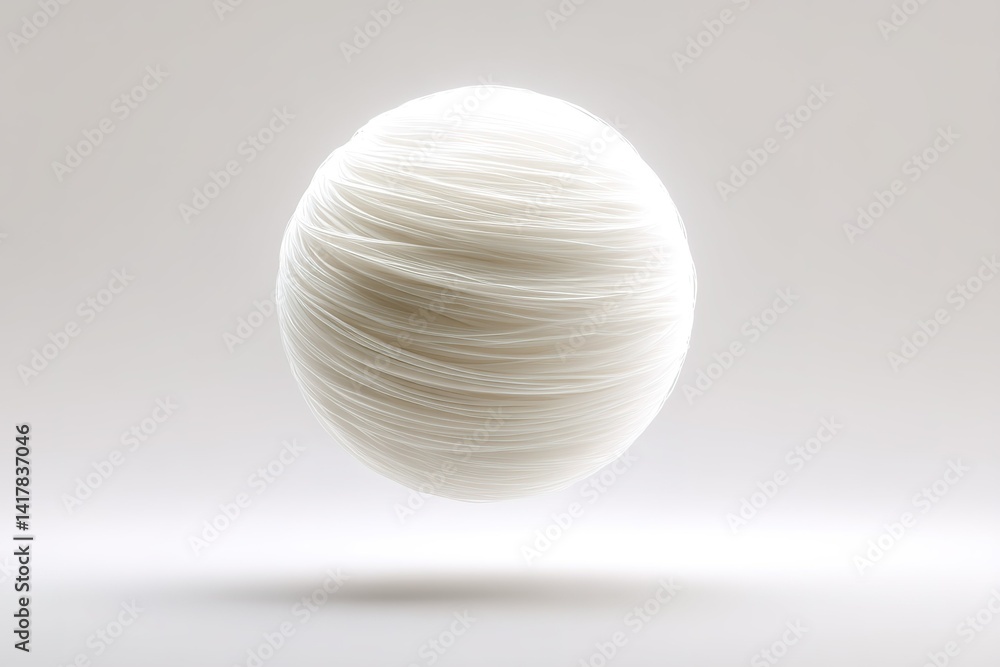 Poster floating sphere made of delicate white fibers illuminated against a soft gray backdrop
