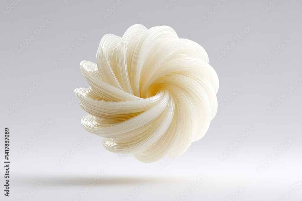 Poster spiral design showcasing delicate strands of translucent material in a dynamic formation