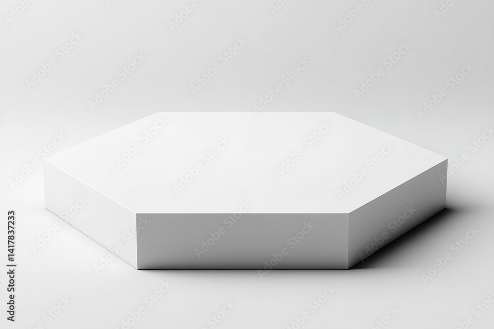 Poster minimalistic white hexagonal platform on a smooth surface for product display and presentations in a