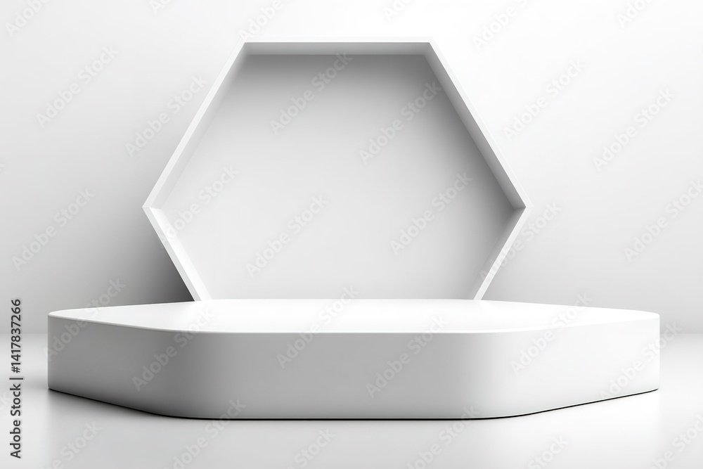 Poster modern hexagonal display stand in minimalist design showcasing simplicity and elegance in a neutral 