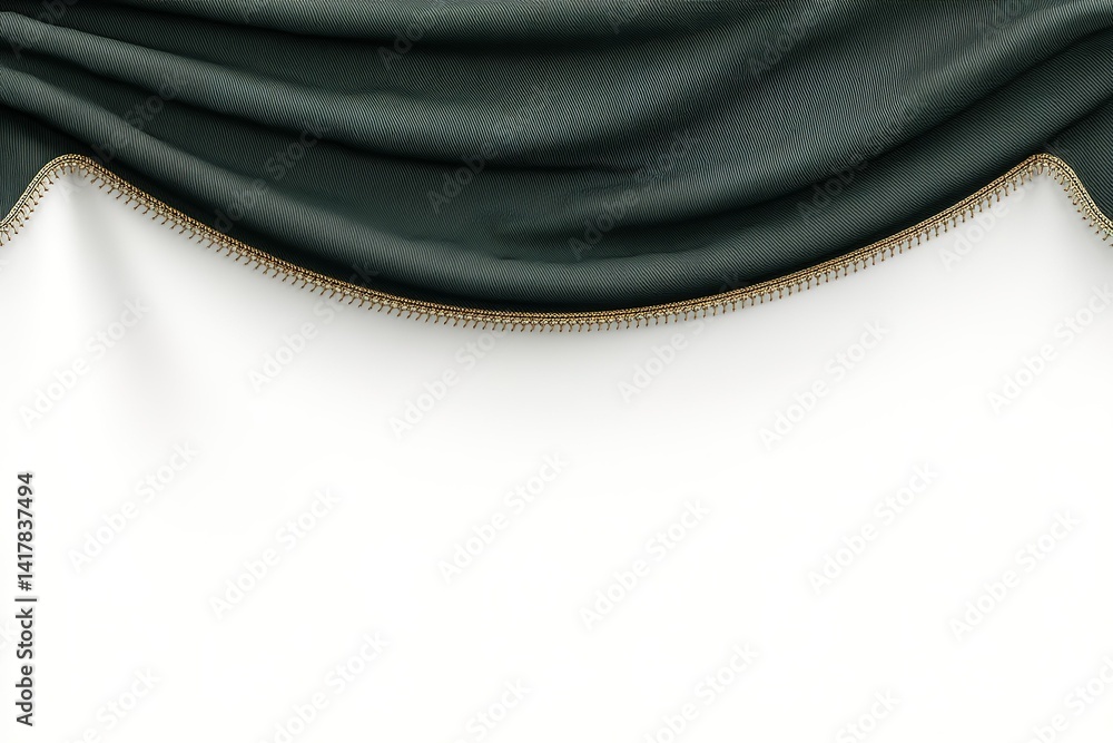 Poster elegant green curtain draping over a plain white background adds sophistication to any setting