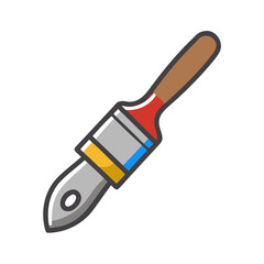 Simple Paint Brush Illustration with Outline Isolated on Black