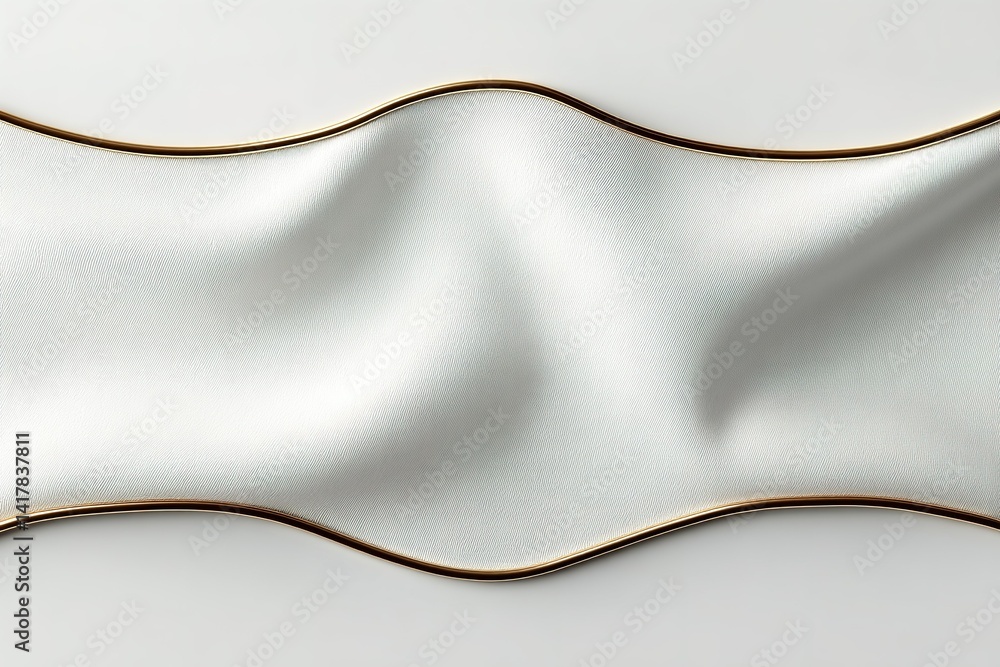 Poster elegant white fabric draped with golden trim creating soft waves on a neutral background
