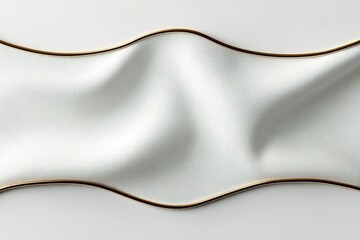 Elegant white fabric draped with golden trim creating soft waves on a neutral background