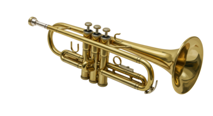 Isolated Brass Trumpet with Valves and Mouthpiece