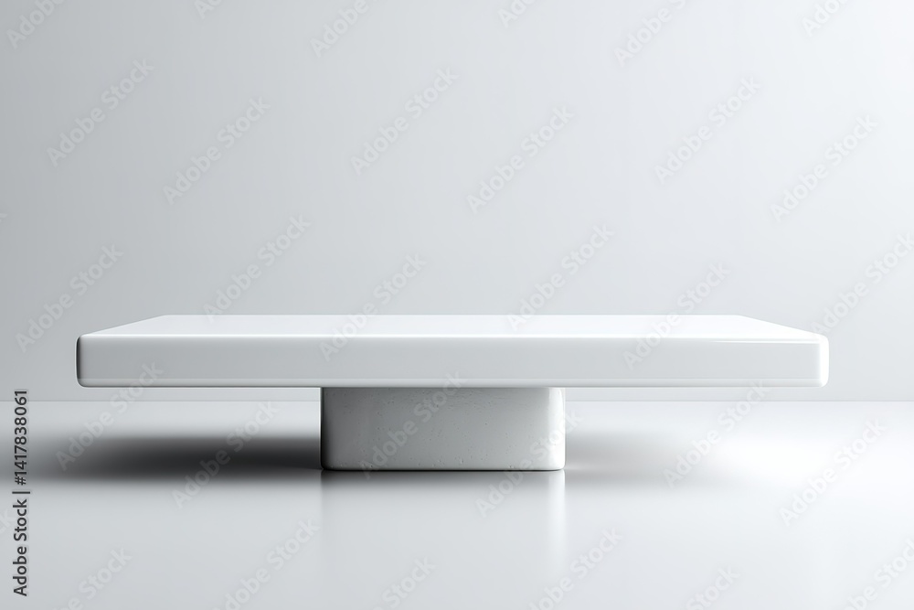 Poster minimalist white table with a square top and rectangular base in a bright modern interior space