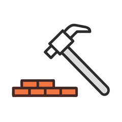 Construction and masonry: Hammer and red brick block