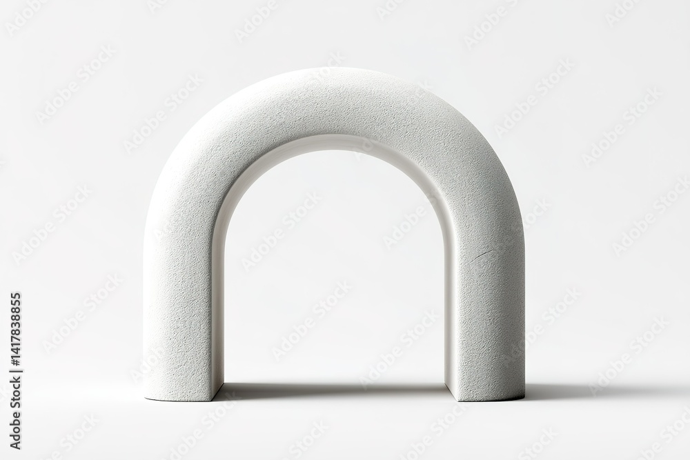 Poster minimalist white arch sculpture displayed against a light background emphasizing modern design and s