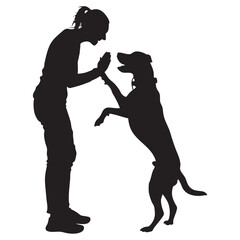 A Labrador jumping up to greet its owner black silhouette illustration on white background
