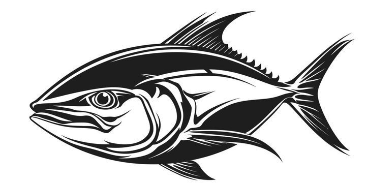 A black silhouette vector illustration shows a fish in the form of a fish, a marine animal design