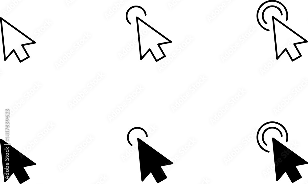 Fototapete Computer mouse click cursor black arrow icons set. Cursor icon. Mouse click cursor collection.
