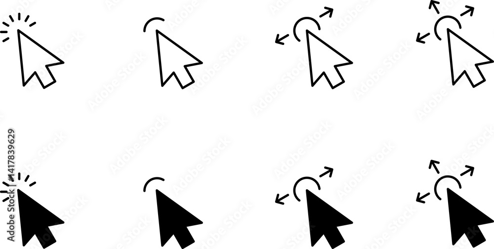 Fototapete Computer mouse click cursor black arrow icons set. Cursor icon. Mouse click cursor collection.