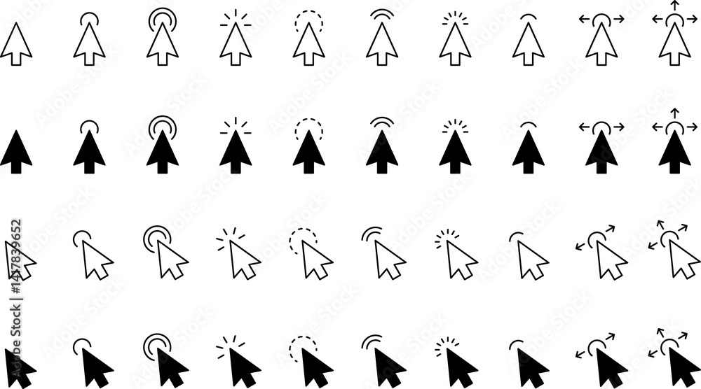 Fototapete Computer mouse click cursor black arrow icons set. Cursor icon. Mouse click cursor collection.