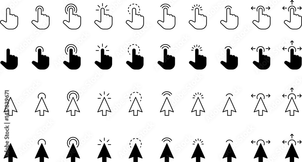 Fototapete Computer mouse click cursor black arrow icons set. Cursor icon. Mouse click cursor collection.