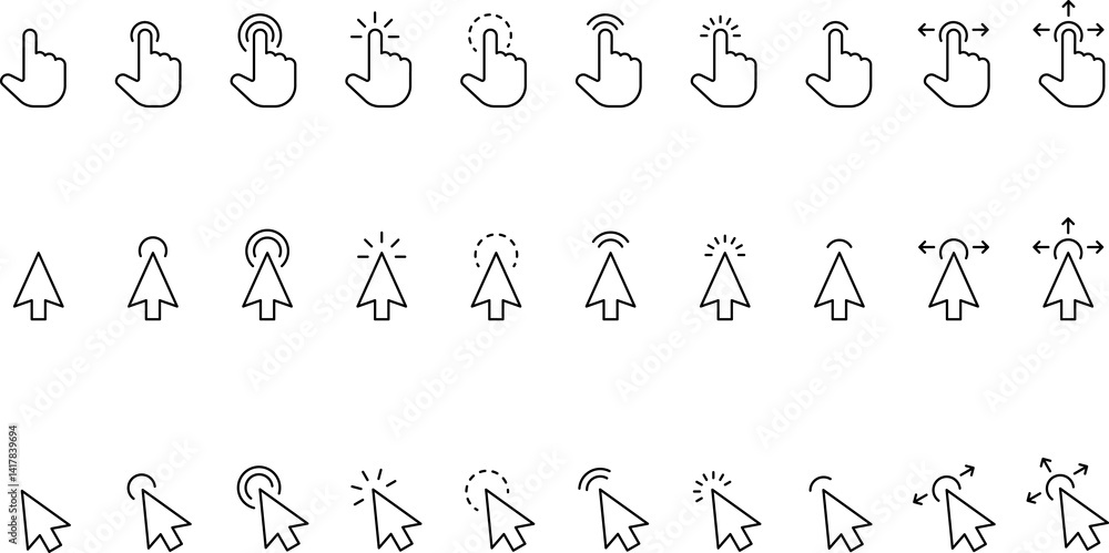 Fototapete Computer mouse click cursor black arrow icons set. Cursor icon. Mouse click cursor collection.