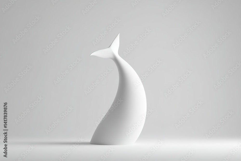 Aufkleber sculpture of a whale tail displayed against a minimalistic gray background in a spacious art gallery