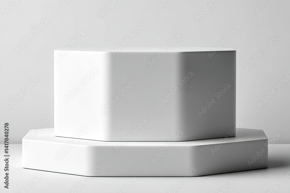 Poster geometric white display stands in a minimalist studio setting emphasizing modern design principles a