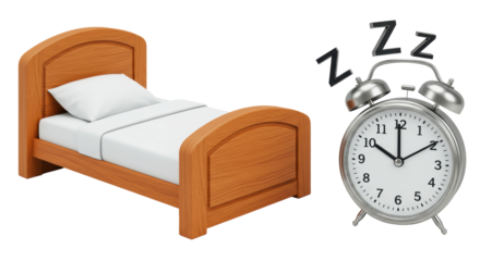 Isolated Bed with Alarm Clock and Zzz Symbolizing Sleep and Rest