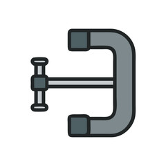 Simple gray metal C-clamp tool icon illustration