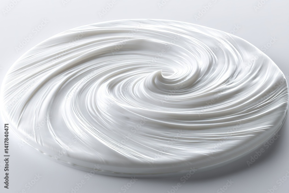 Poster swirling white substance on a clean surface displays intricate patterns and smooth texture captured 