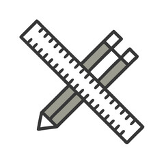 Ruler and Pencil Flat Vector Icon, School Supplies