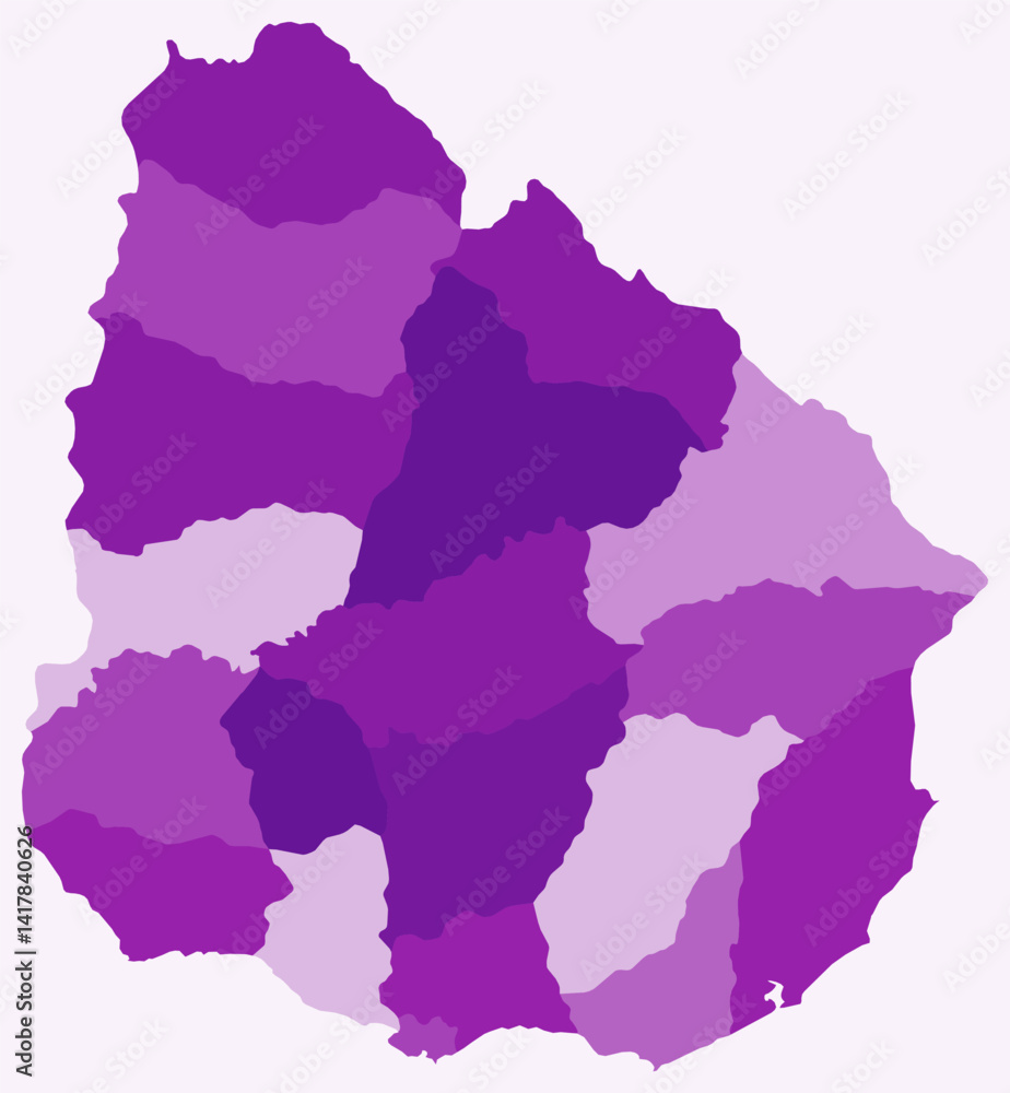 Poster map of uruguay with regions. just a simple country border map with region division. purple color pal