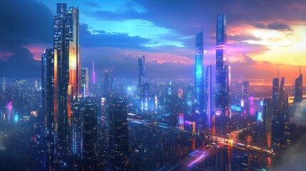 Fototapeta premium A vibrant city with futuristic skyscrapers symbolizing rapid economic growth --ar 16:9 --v 6.1 Job ID: cbc3c95e-4ec7-4617-85e5-0ba6cb378821