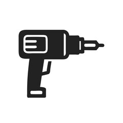 Gray drill icon on black background, industrial tool