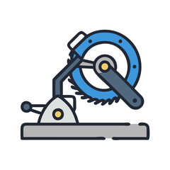 Illustration of blue and gray chop saw with black background