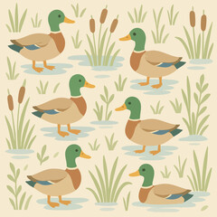 Ducks Galore Print Design in Vector
