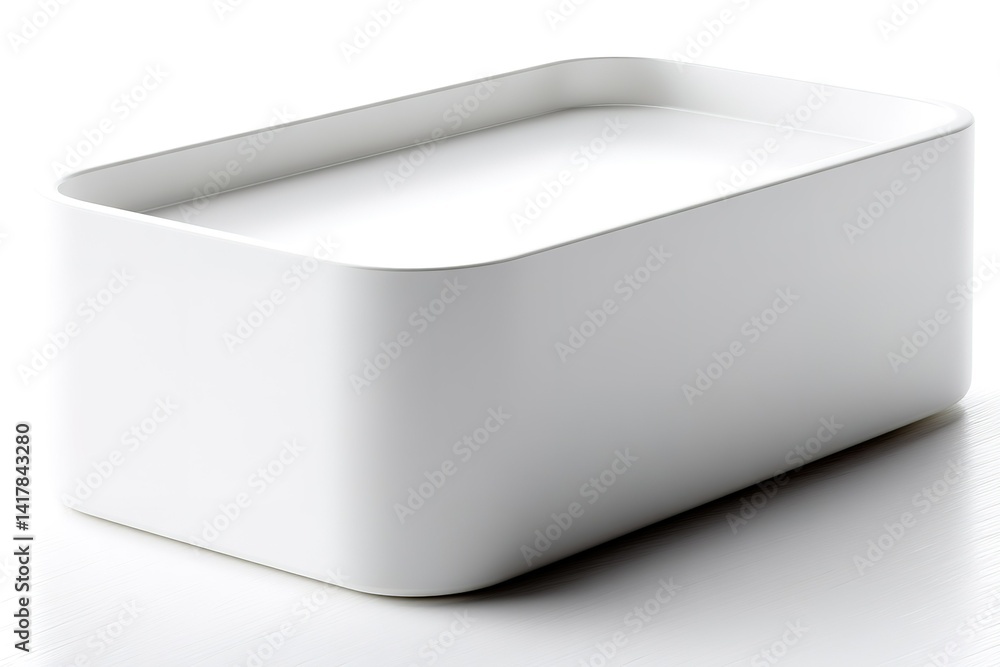 Poster minimalist white rectangular container on a light surface for storage or display purposes