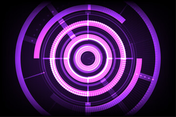 Obraz premium Purple and white abstract glow circles with a digital design in motion on a dark background. Hitech Technology background concept.