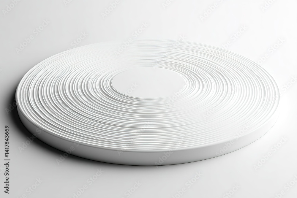 Poster white circular minimalist design with concentric patterns on a smooth surface in a well-lit environm