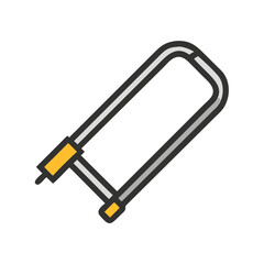 Coping saw illustration, carpentry tool icon on black backdrop