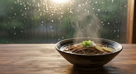 Noodles by the rainy window