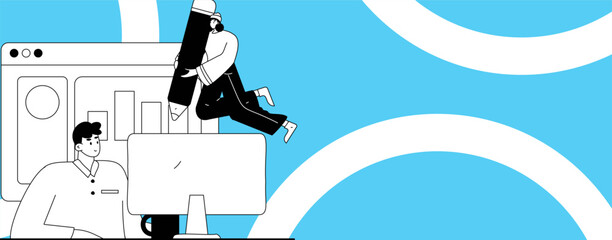 Flat vector illustration of business people operating work scene
