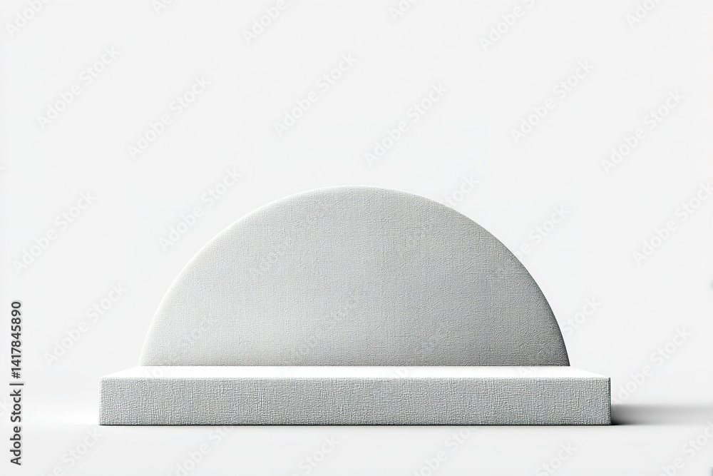 Aufkleber minimalist design of a half-moon shaped bench in a bright, modern space with soft lighting and a sim