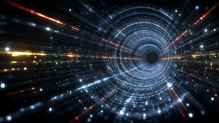 Obraz premium Futuristic Black Hole Vortex – Sci-Fi Digital Tunnel in Outer Space