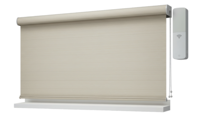 Isolated Beige Roller Blind with Remote Control Window Covering